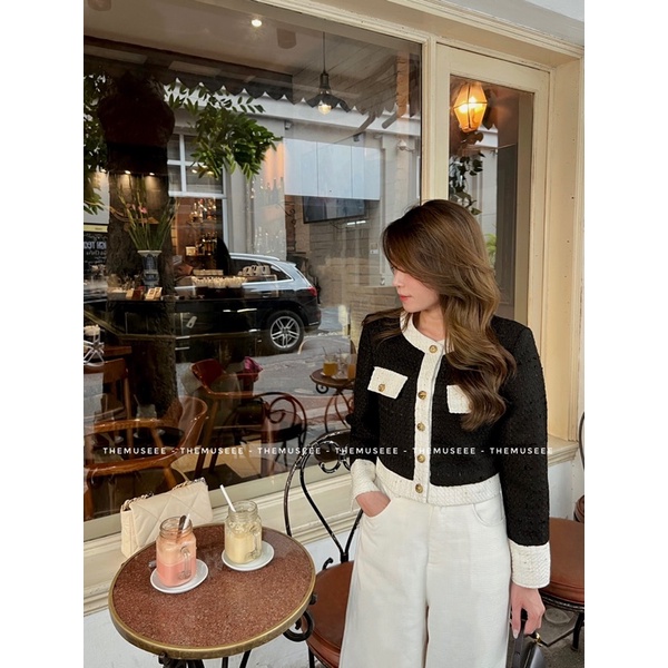 Áo dạ tweed dáng lửng dành cho nữ