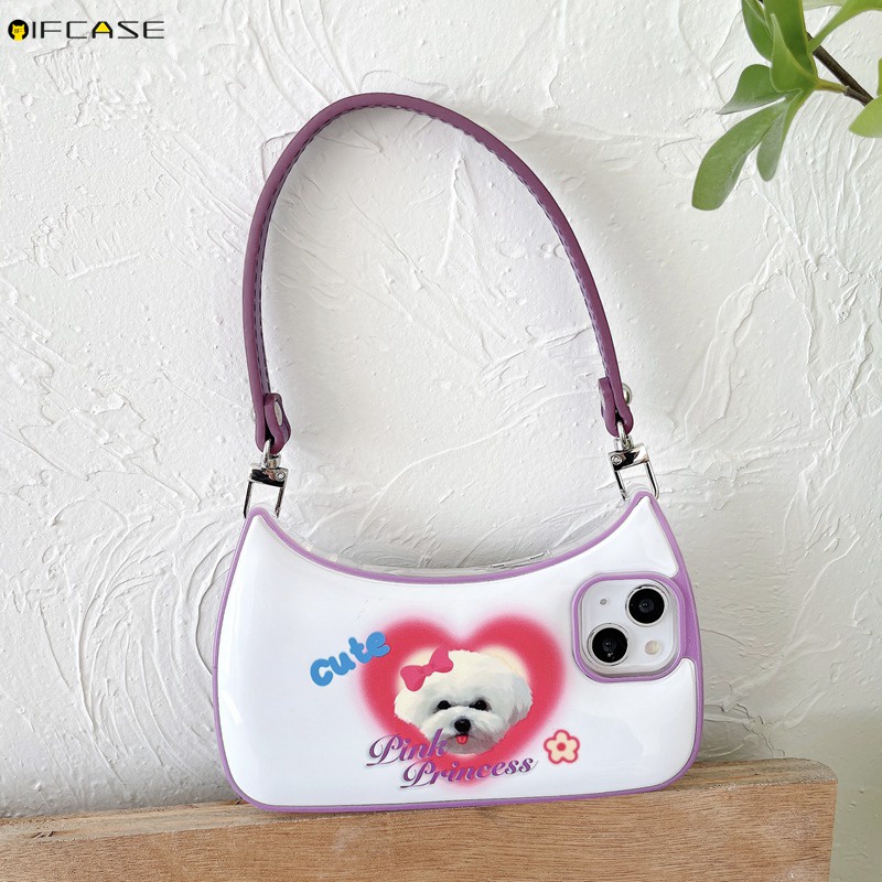 Ốp Điện Thoại Dạng Túi Xách Hình Cún 3D Có Dây Đeo Chống Sốc Cho iPhone 14 Plus 14 13 12 11 Pro Max
