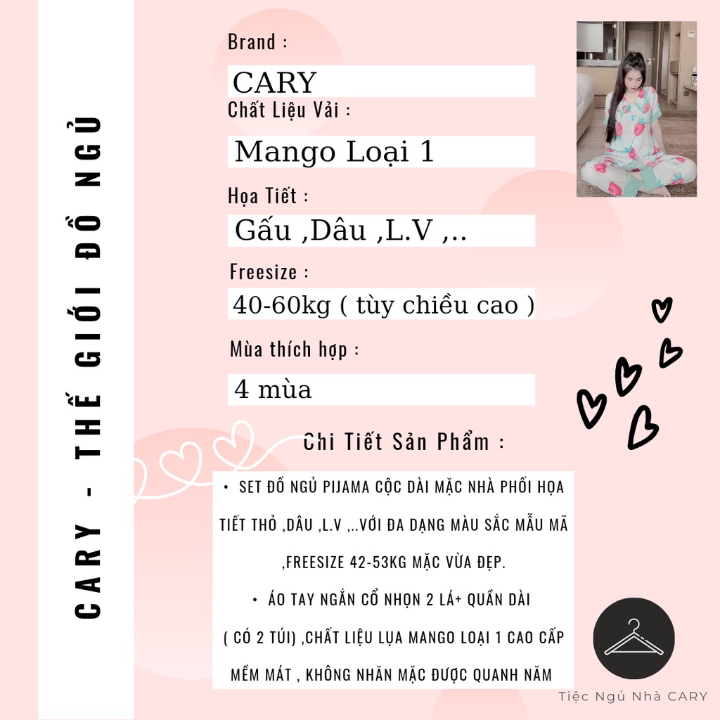 Đồ bộ nữ pijama lụa mango cao cấp tay ngắn quần dài mặc nhà CARY