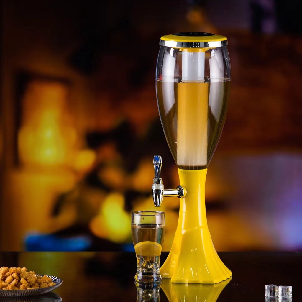 Tháp Bia 3 Lít HC Đựng Trà Sữa Nước ngọt Lõi Đá Giữ Lạnh Đèn Led 7 Màu Có vòi Dùng quán beer, bar, tiệc, party