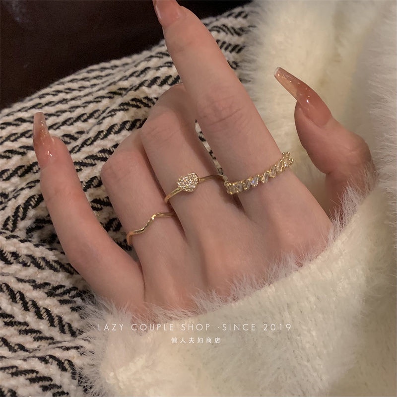 Bộ Ba Món Nhẫn Mở Ba Mảnh Nhẹ Cao Cấp Phiên Bản Hàn Quốc Sang Trọng Trọng Siêu Nhẹ Phiên Bản Han Lấp Lánh Phiên Bản Hàn Quốc Cho Nữ Less 10.14
