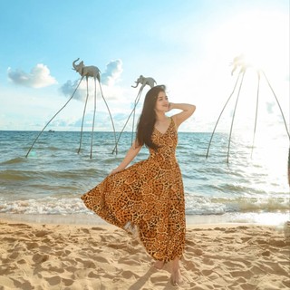 Đầm maxi thanh lý họa tiết beo sang trọng