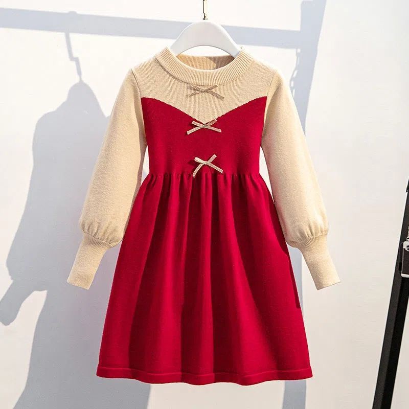 Đầm sweater Dệt Kim Tay Dài Thời Trang Thu Đông Dành Cho Bé Gái 3-14 Tuổi