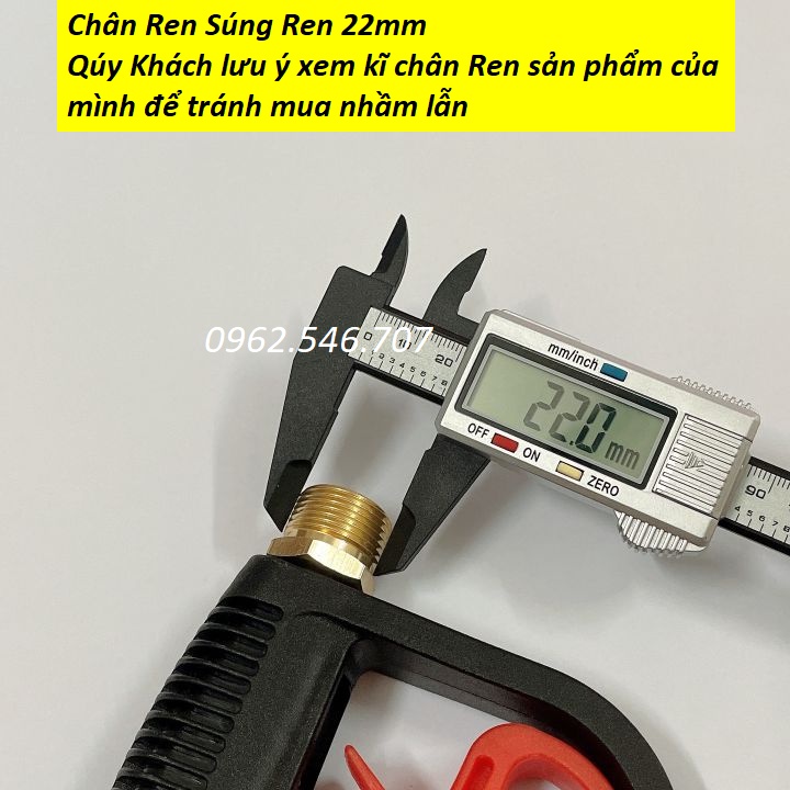 Súng rửa xe áp lực cao kiểu dài kèm bình tạo bọt tuyết ren ngoài phi 22mm siêu mạnh, vòi xịt rửa xe