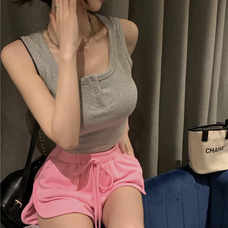 Áo dệt kim sát nách IELGY dáng ngắn thời trang cao cấp cho nữ