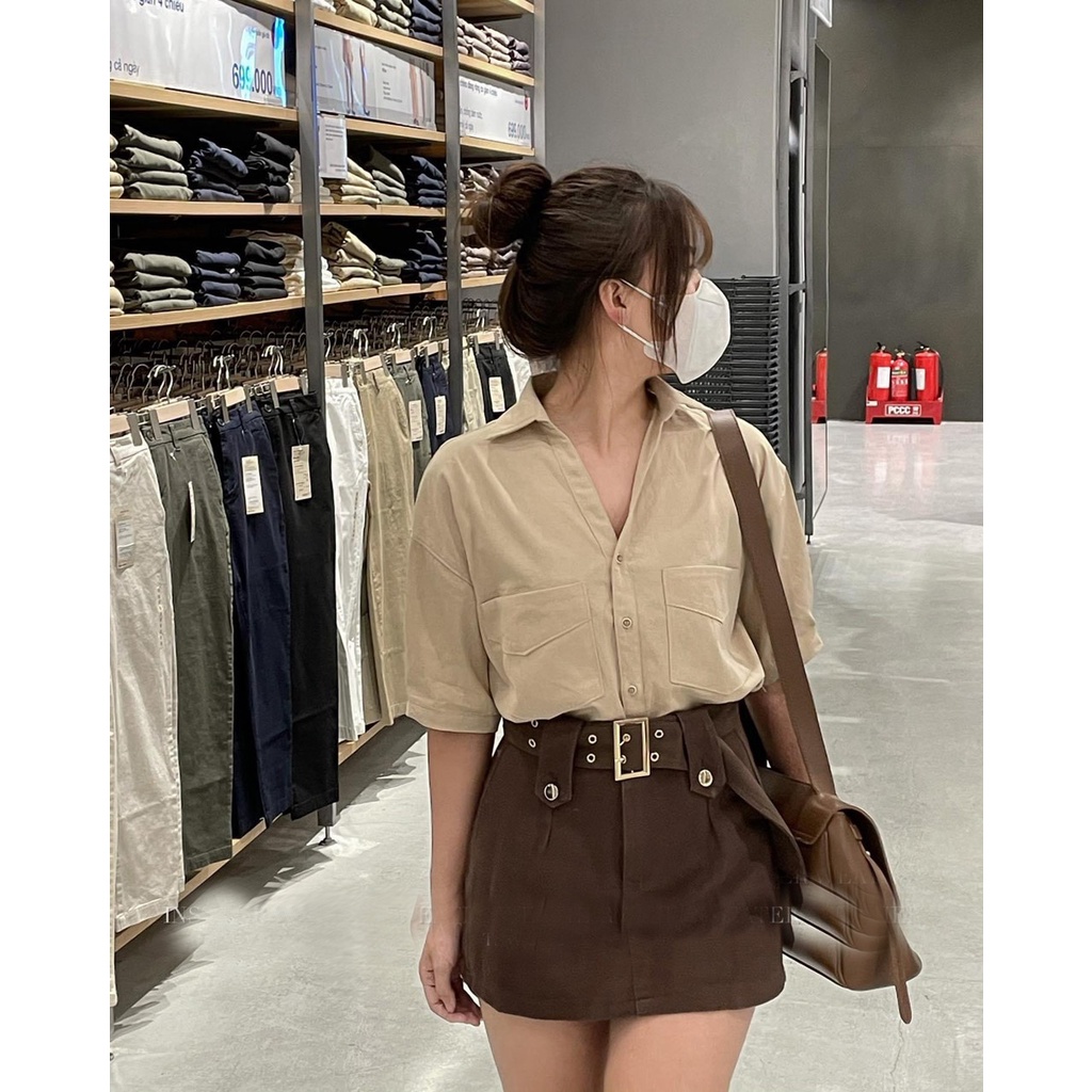 Chân Váy Kaki Kèm Đai Dáng Ngắn Mã 757