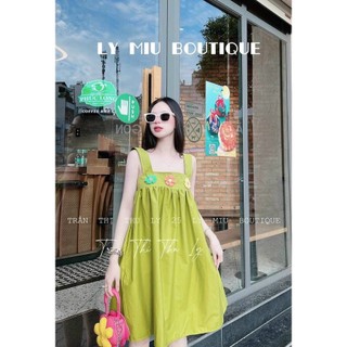 Đầm lụa đính hoa babydoll - đầm hai dây - có hai màu xanh hồng