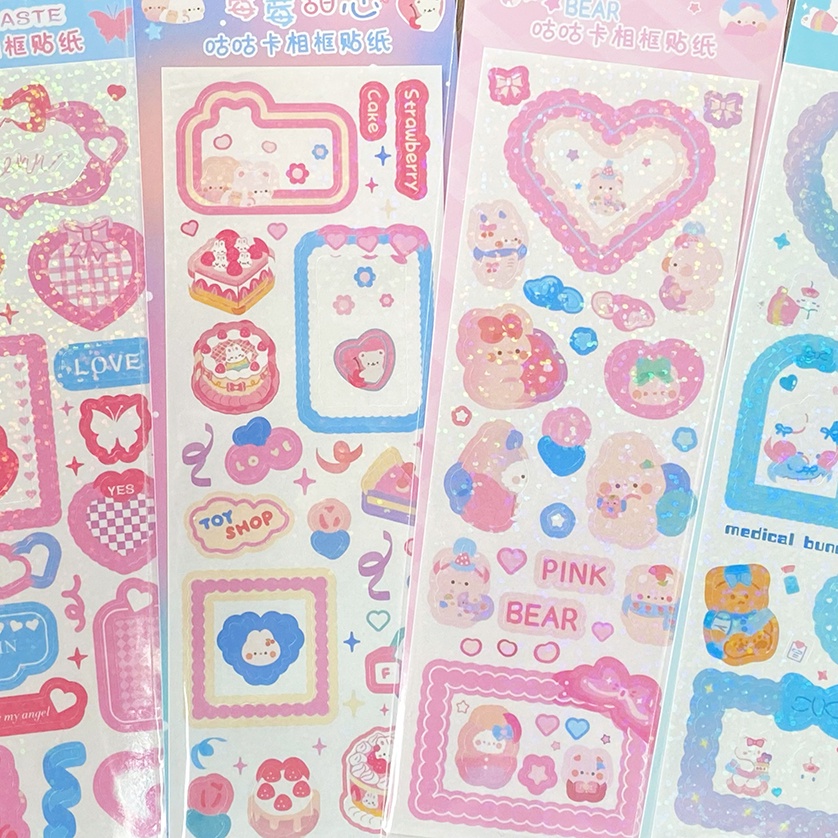 Miếng Dán Trang Trí Sổ Tay / Album Ảnh Màu Laser Họa Tiết Hoạt Hình Lấp Lánh Kiểu Hàn Quốc DIY