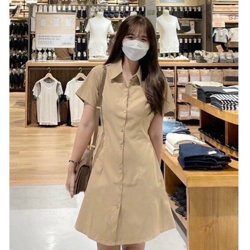 Đầm váy sơ mi basic thắt eo 3 màu