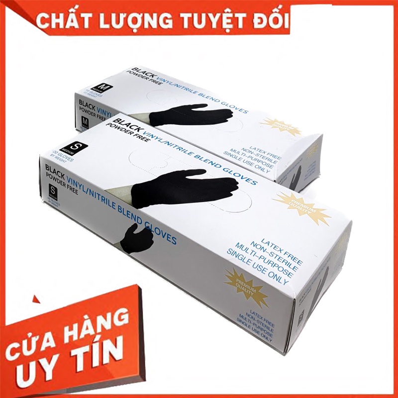 Bao Tay Cao Su Y Tế Đen Không Bột hộp 100 chiếc  50 đôi. Găng Tay Đen Siêu