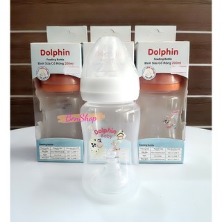 Bình sữa cổ rộng Dolphin 200ml (Tặng kèm 1 núm ty)