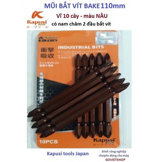 10 Mũi vít bake 2 đầu bắt vít dài 110mm, hiệu Kapusi, Vỉ 10 cây có nam châm