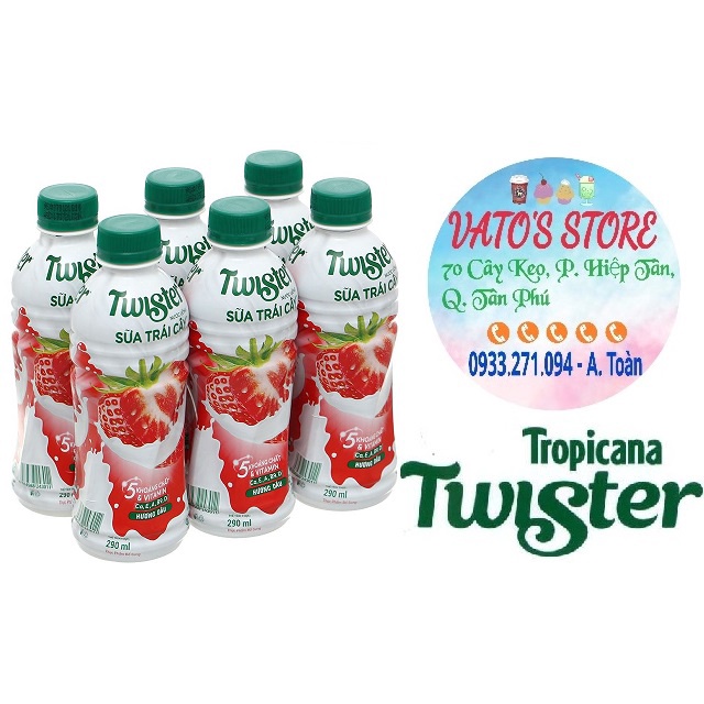 Thùng 24 chai sữa trái cây Twister hương dâu 290ml / Lốc 6 chai sữa trái cây Twister hương dâu 290ml