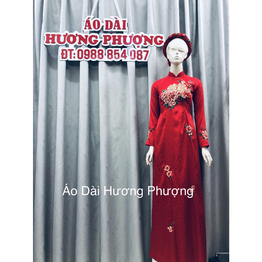 ÁO DÀI CÔ DÂU THÊU TAY CAO CẤP