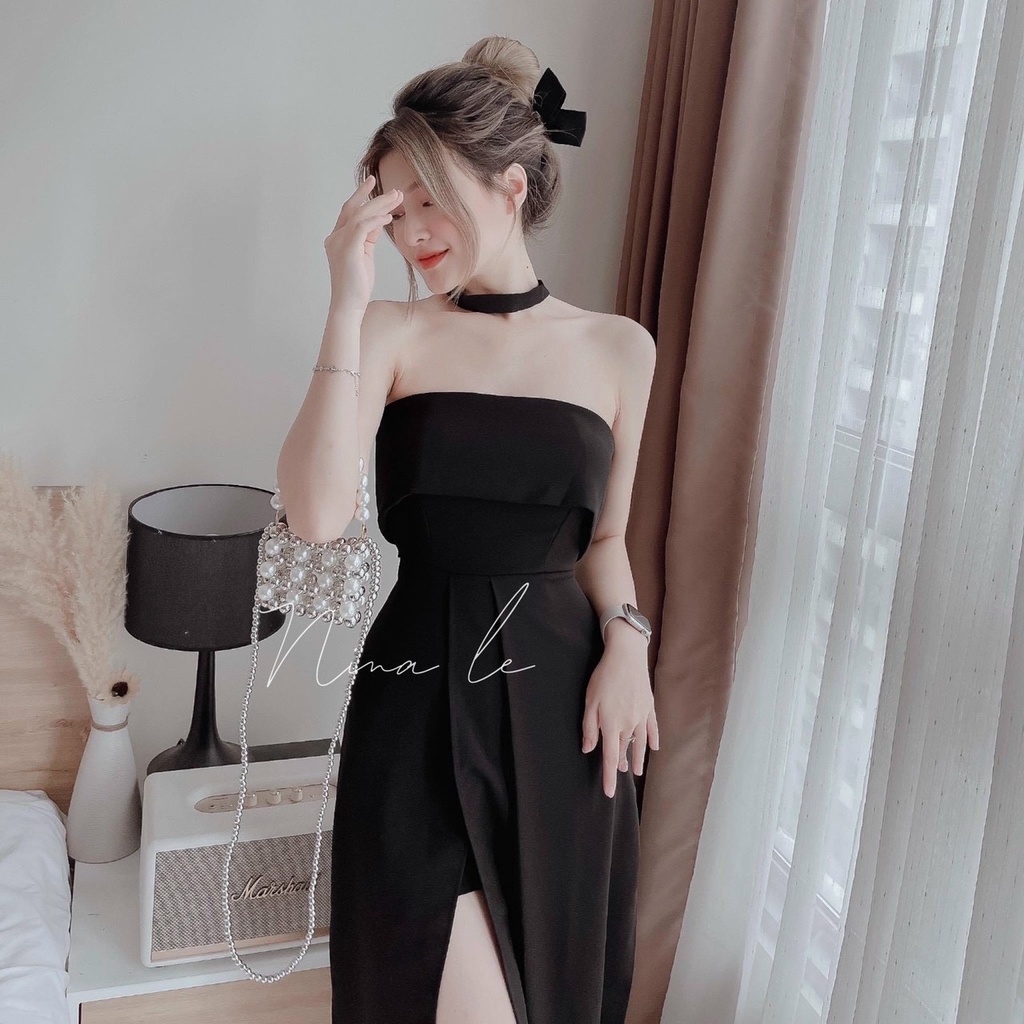 Jum nữ giả váy cúp ngực xẻ tà mix vòng cổ kiểu dáng mới lạ vô cùng duyên dáng