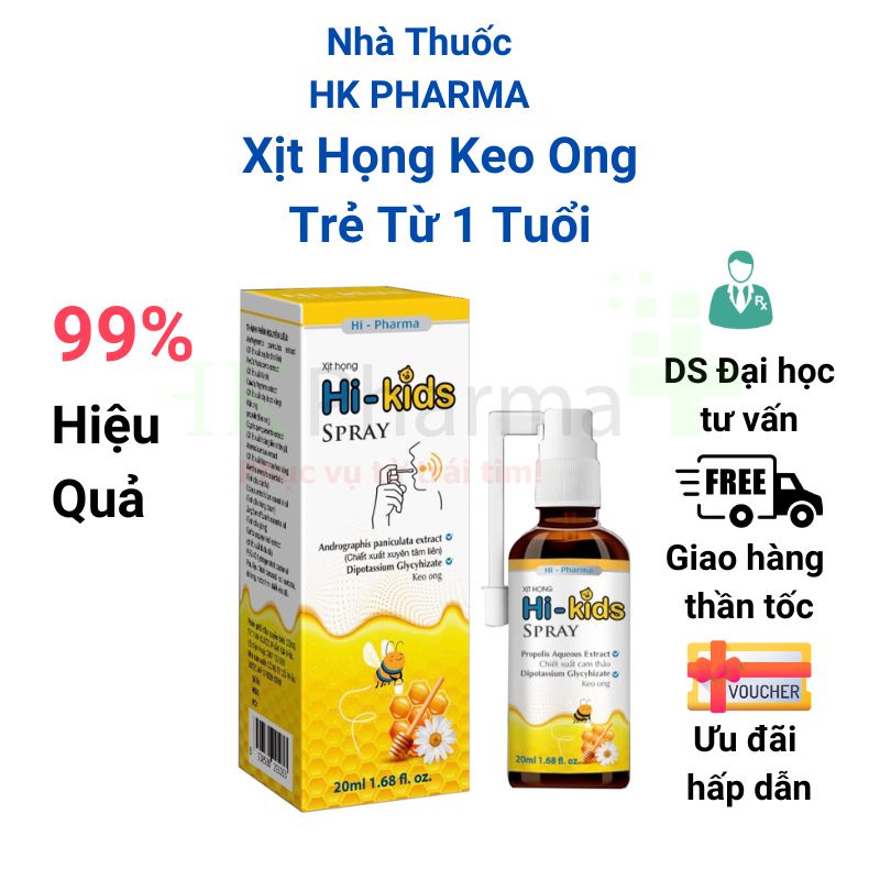 Xịt Họng Hi- Kids Spray Chiết Xuất Keo Ong Xuyên Tâm Liên, Giảm Ho Ngứa Rát Họng Cho Bé Từ 1 Tuổi Lọ 20ml