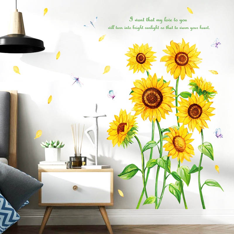 ⚡️𝐅𝐑𝐄𝐄 𝐒𝐇𝐈𝐏⚡️ Decal dán tường HOA HƯỚNG DƯƠNG 03 - PVC chống thấm nước, keo siêu dính