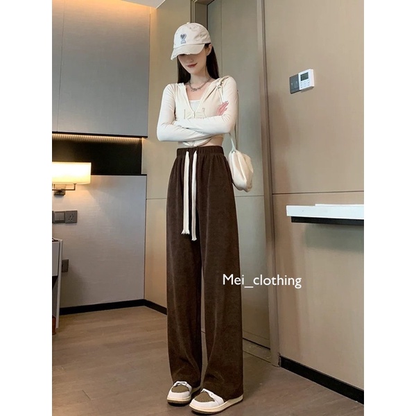 Quần Nhung Tăm Ống Suông Rút Dây Dày Dặn