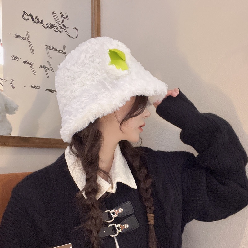 Mũ Bucket Lông Cừu Giữ Ấm Mùa Đông Thiết Kế Tai Gấu Dễ Thương Phong Cách Hàn Quốc Cho Nữ