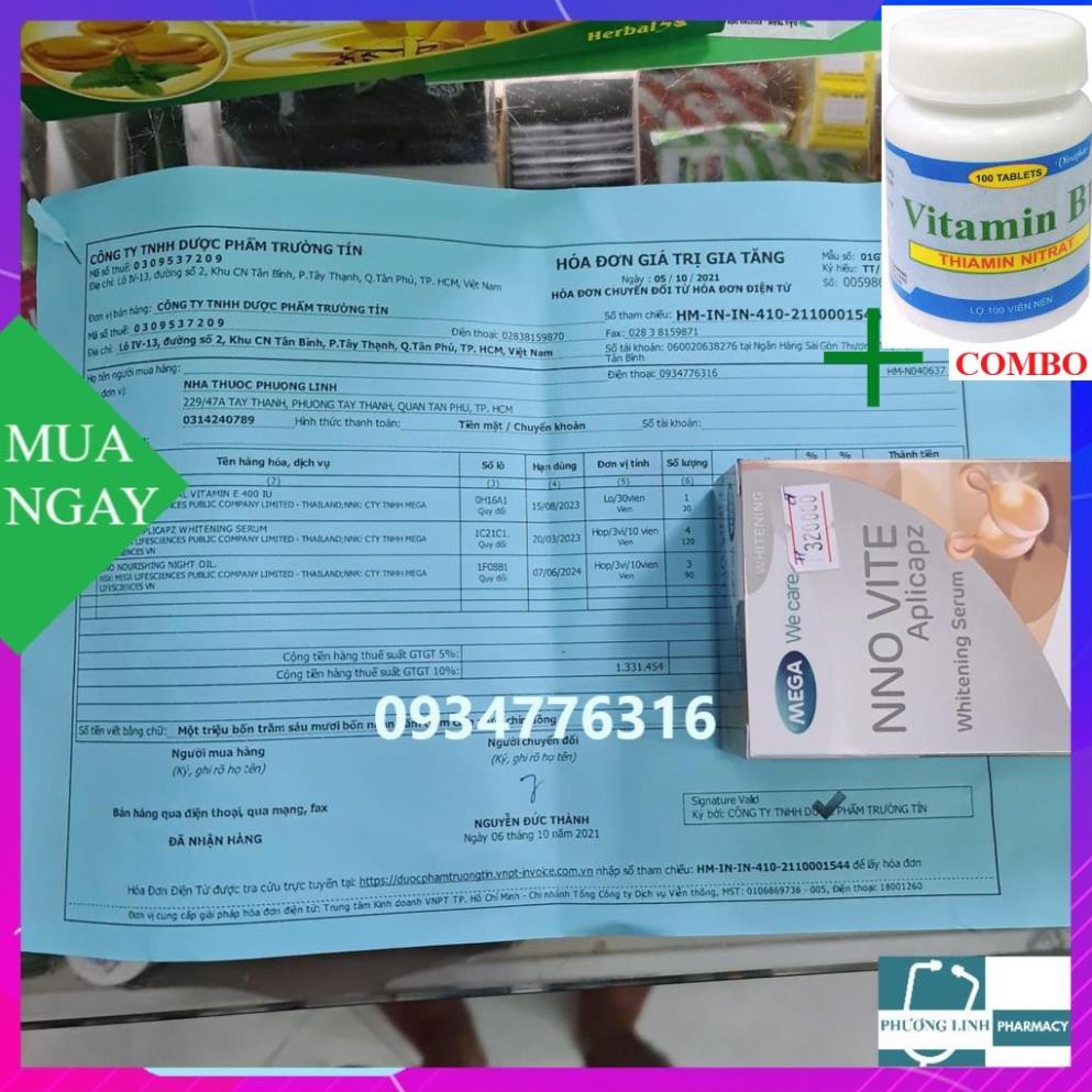 Combo Vitamin B1 chai 100 viên+ VIÊN BÔI DA NNO BỔ SUNG VITAMIN E dưỡng ẩm,chống lão hóa da