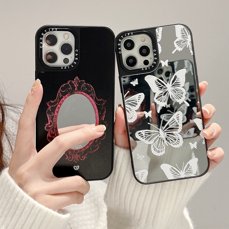 Ốp Điện Thoại Silicone Mềm Mặt Gương In Hình Bướm Cho iPhone 11 12 13 14 Plus Pro Max