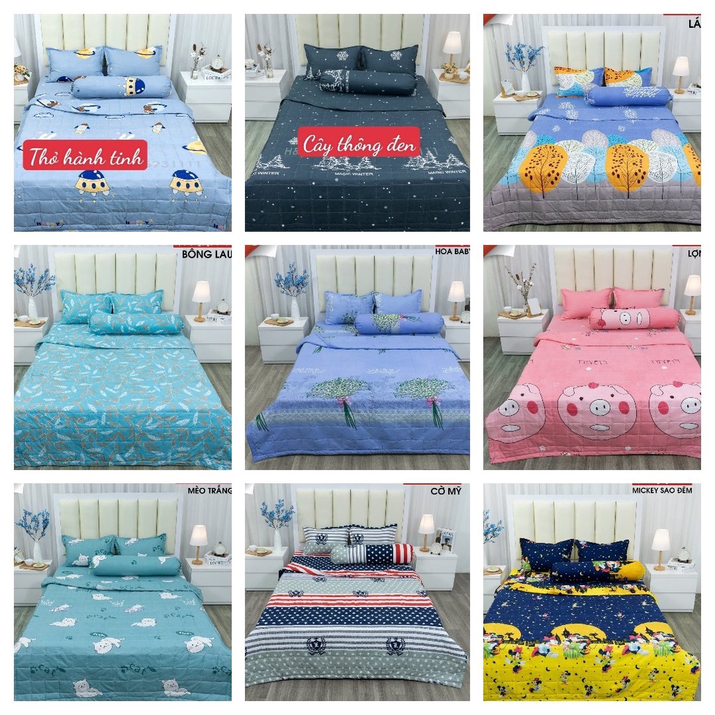 Bộ ga kèm 2 vỏ gối nằm bọc đệm dày 20cm, khủng long xanh