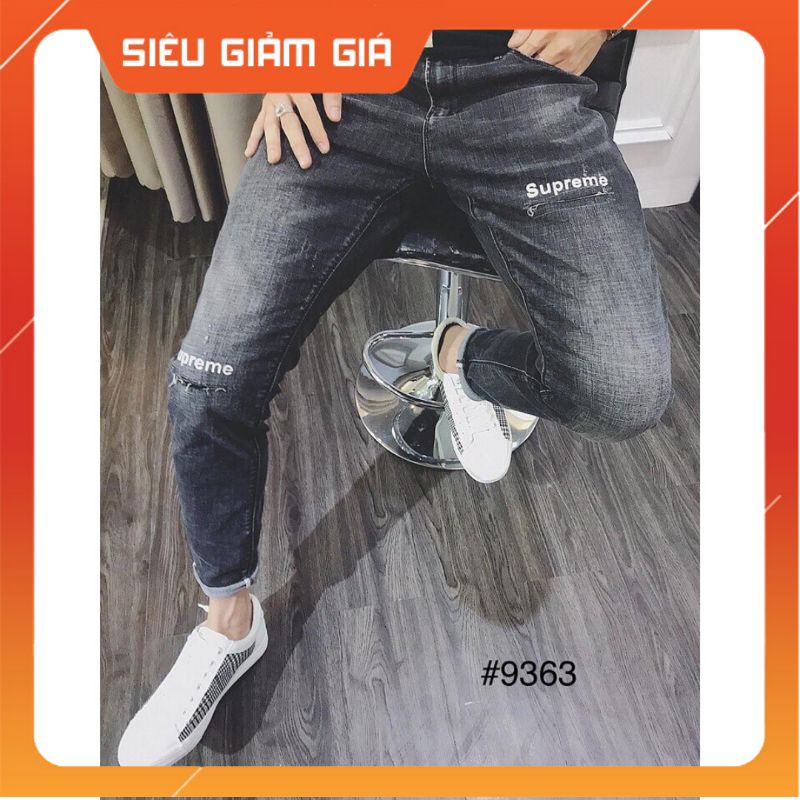 Quần jean nam xám xước wash Supreme 9363 có kèm ảnh thật lun ạ