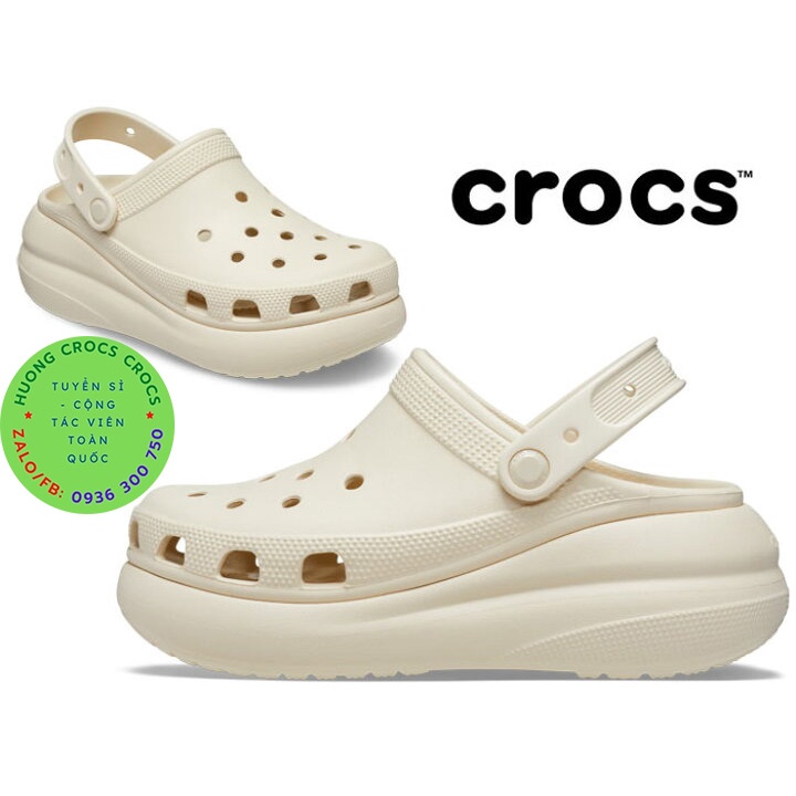 DÉP SỤC CROCS BAND ĐẾ CAO CRUSH CHO NỮ MÀU KEM, HÀNG XUẦN XỊN, FULL BOX