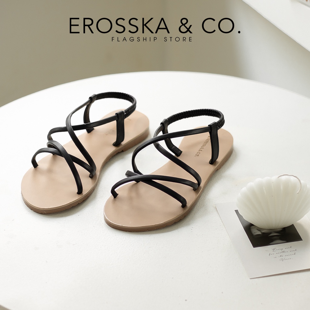 Dép nữ thời trang đế bệt Erosska quai mảnh đan chéo màu đen - SE003