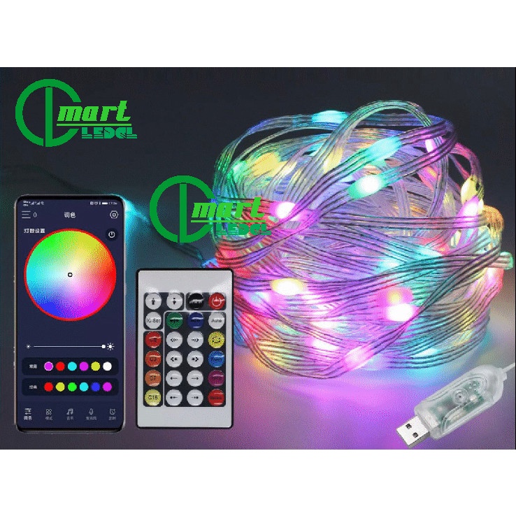 ✅[Siêu Rẻ] 10m Dây Đèn Led Đom Đóm Nhiều Màu RGB Dùng Sạc Dự Phòng 5V Nháy Đuổi (Điều Khiển Bằng APP Điện Thoại) Dài