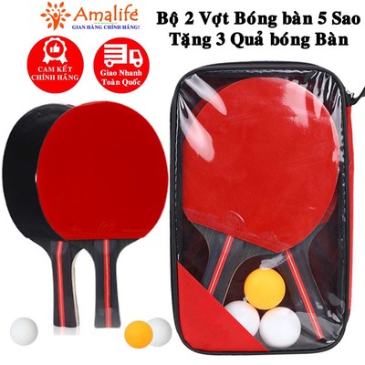 Bộ 2 Vợt Bóng Bàn 5 Sao Tặng 3 Quả Bóng Bàn Chính Hãng Amalife – Bộ Bóng Bàn Kèm 3 Quả Bóng 3 Sao Chuẩn Quốc Tế