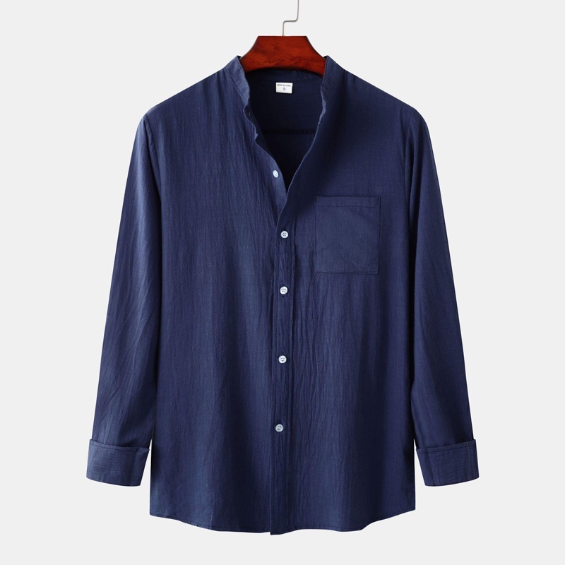Áo Sơ Mi cotton Lanh Mỏng Tay Dài Màu Trơn Thời Trang Cho Nam