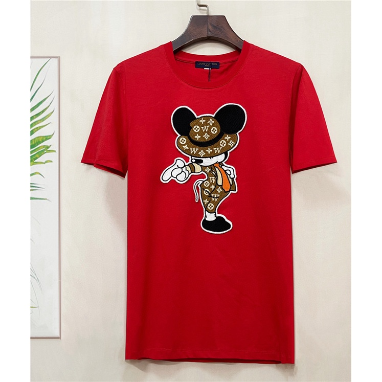 Áo Thun Nam Tay Ngắn Cổ Tròn Thêu Hình Chuột Mickey Hoạt Hình Size S-4XL L0uis Vu1tt