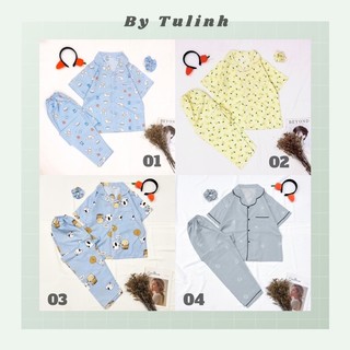 Bộ pyjama, đồ bộ mặc nhà chất kate lụa hàn mềm mịn tay ngắn quần dài
