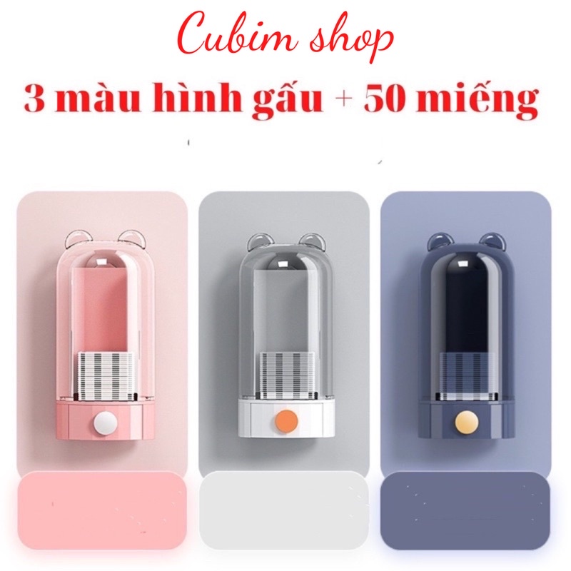 Hộp Đựng Bông Tẩy Trang Hình Gấu, Rút Bông, Kháng Khuẩn, Kháng Bụi Gắn Tường hoặc để bànTặng Kèm 50 miếng