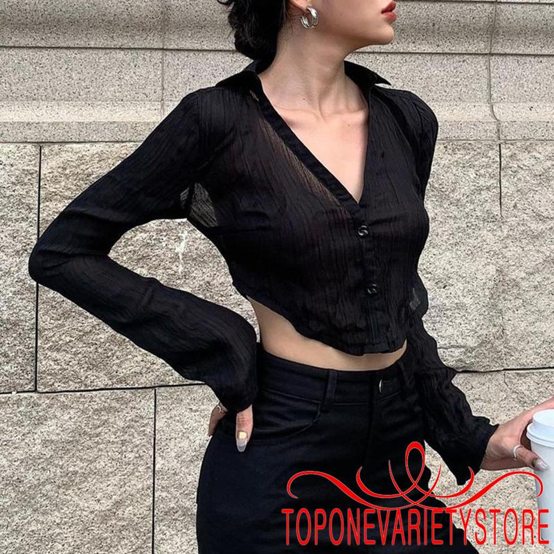 Áo Croptop Tay Dài Màu Trơn Thiết Kế Hở Lưng Quyến Rũ