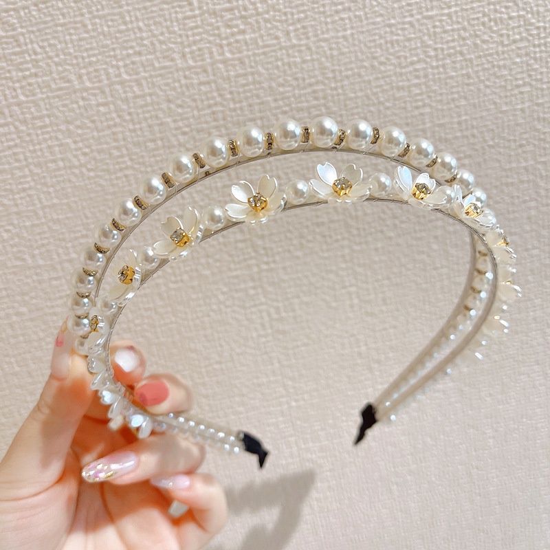 Băng Đô Hai Lớp Đính Hoa Ngọc Trai Phong Cách Hàn Quốc Ngọt Ngào Cho Nữ