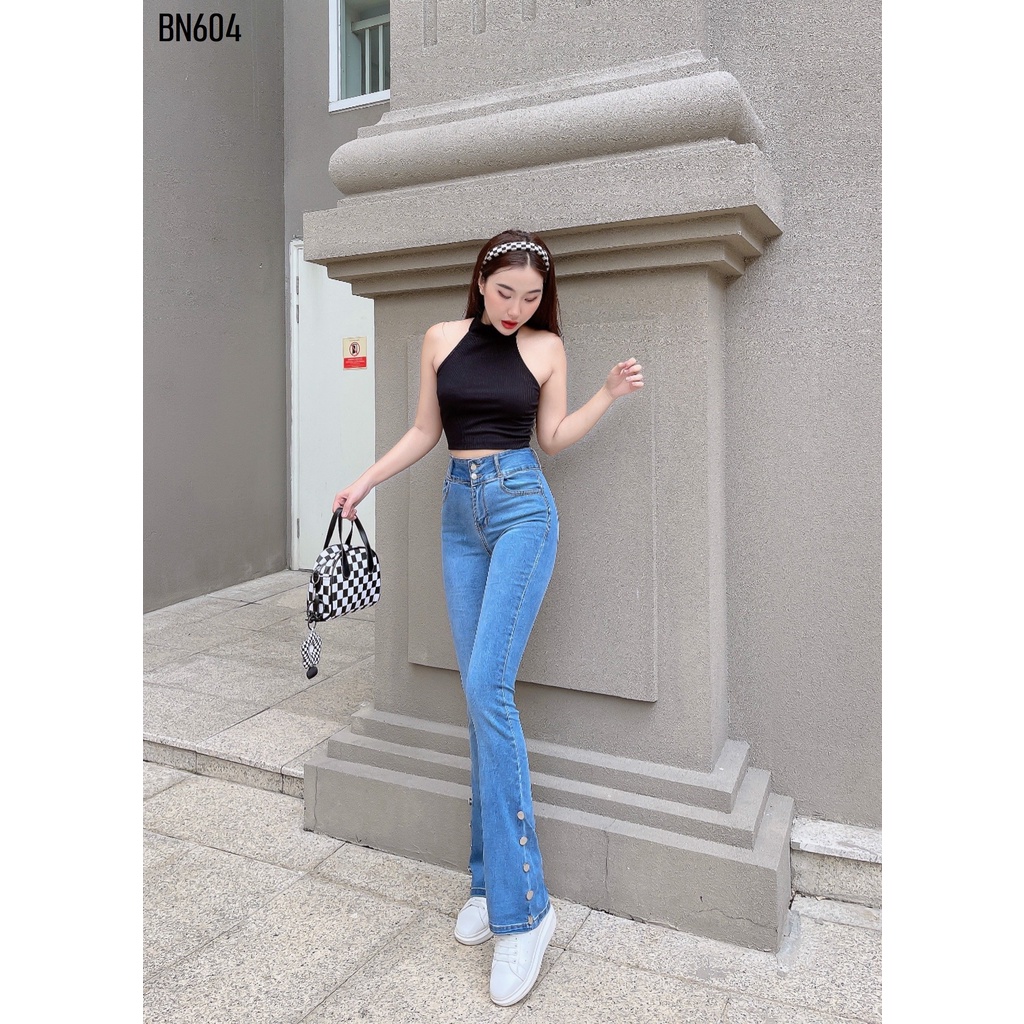 Quần jean nữ Zada BN604 nút chân xanh đá