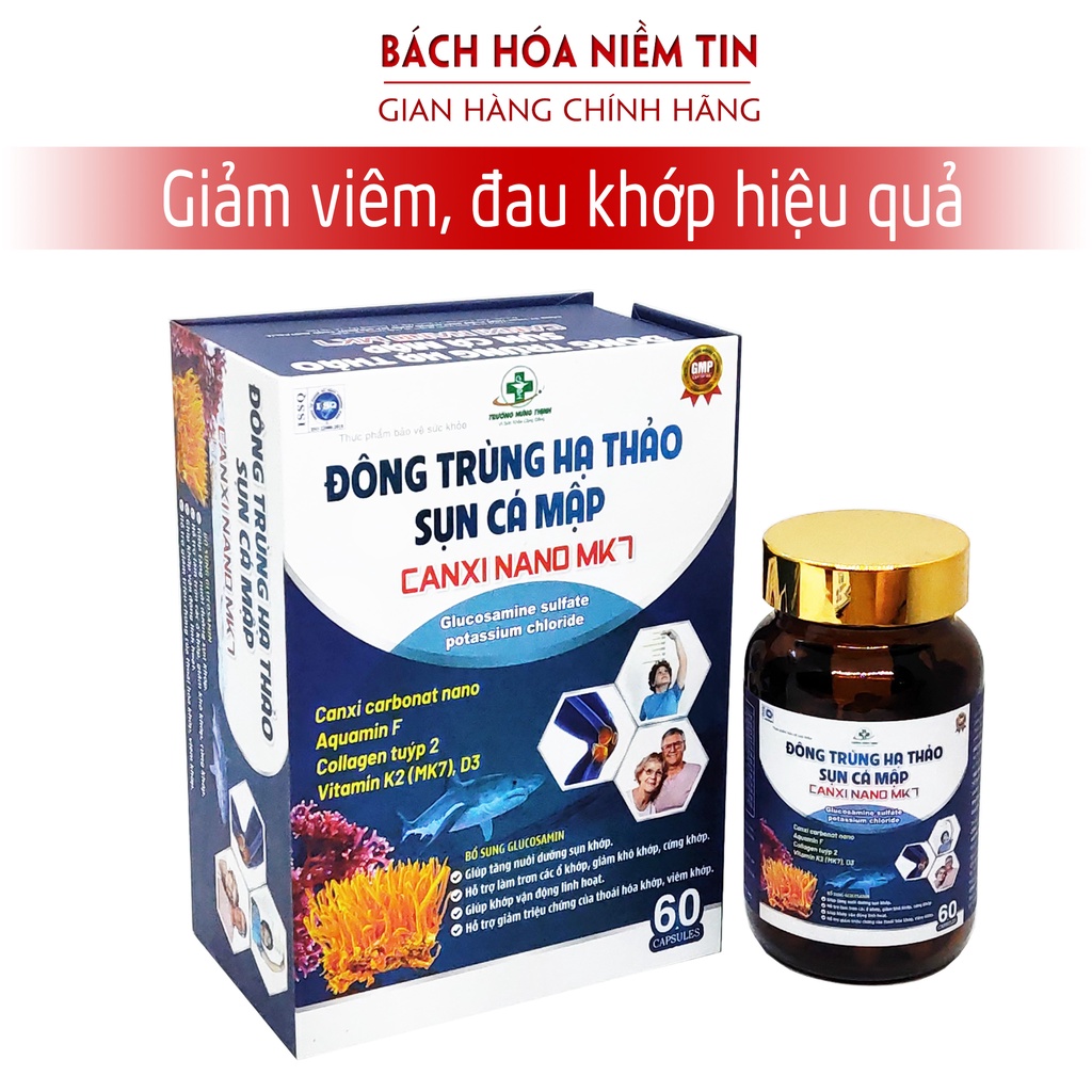 Viên uống bổ xương khớp Đông Trùng Hạ Thảo Sụn Cá Mập - Canxi nano MK7 - giúp xương chắc khỏe, giảm đau nhức khớp