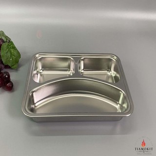 Khay chia cơm inox 3 ngăn sâu lòng