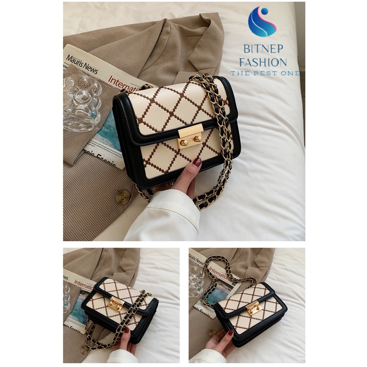 Túi xách đeo chéo nữ BITNEP FASHION thiết kế hoạ tiết kẻ,đi chơi đi du lịch DT003
