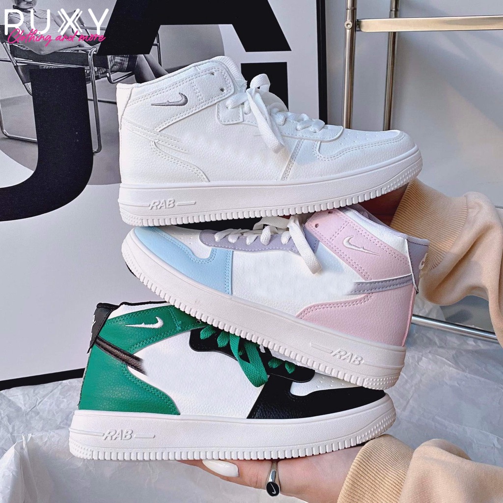 Giày Sneaker Nữ Cao Cấp AJ 1 Logo Thêu Xanh - Tím - Trắng Cao Cổ