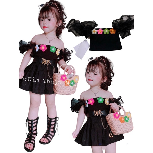 Set Áo hoa trễ vai va cv cho bé gái