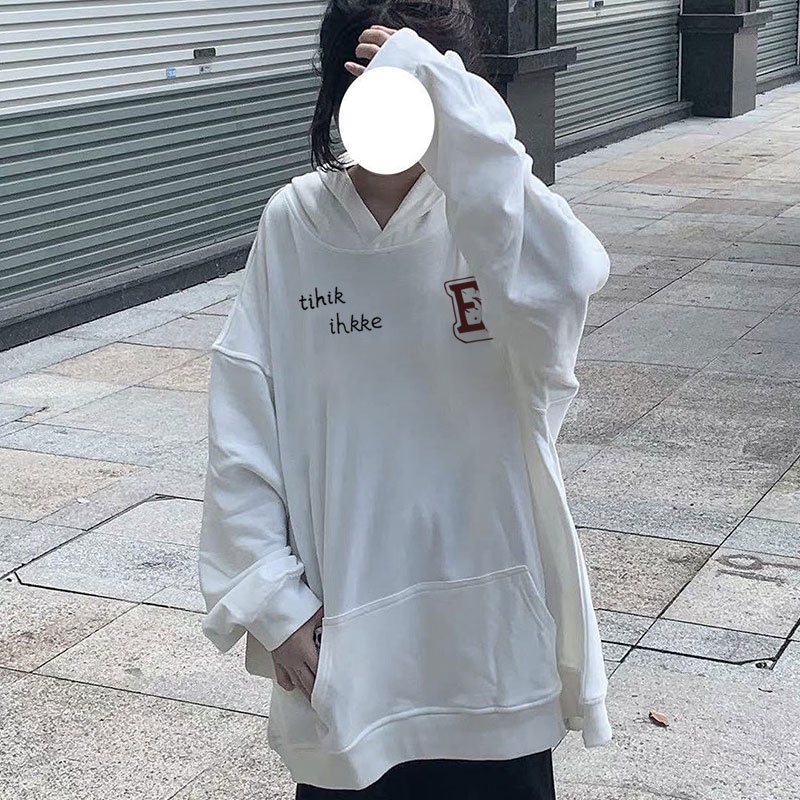 SELVZE Áo hoodie cotton Tay Dài Dáng Rộng In Họa Tiết Phong Cách vintage Mỹ Cho Nữ