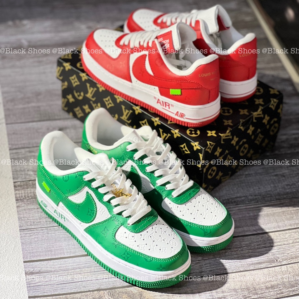 Giày Thể thao Louis_Vuitton x Nike_AirForce1 Low By White Gren Red Air Forec Xanh Đỏ