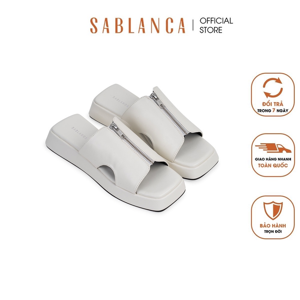Dép nữ quai ngang phối họa tiết dây kéo dạo phố SABLABCA 5050DX0063