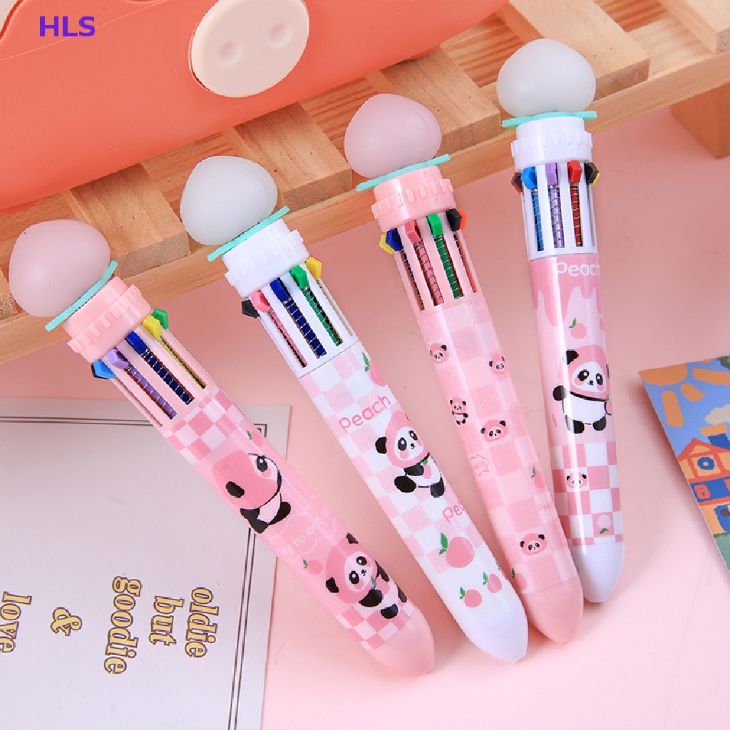 Bút Bi 10 Màu Hình Gấu Trúc / Quả Đào Dễ Thương