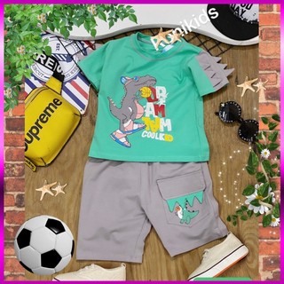 Đồ bộ bé trai size 10kg-40kg thun cotton co giãn 4 chiều mềm mịn siêu mát hình khủng long.1583.4