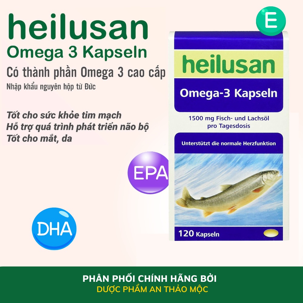 Viên uống Heilusan Omega 3 Kapseln bổ sung vitamin hỗ trợ phát triển tim mạch não bộ tốt cho da mắt hộp 120 viên