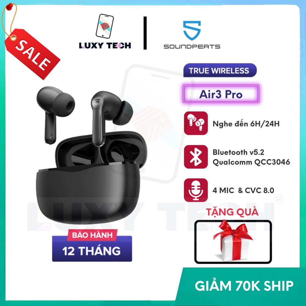 【Hỏa Tốc BD】Tai Nghe Bluetooth True Wireless SoundPEATS Air3 Pro Hyrid ANC QCC3046 BT 5.2, Pin 24H - Chính Hãng BH 12T